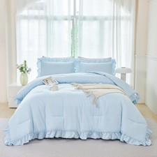 5 Pieces Light Blue Full Bed in A Bag for Kids Girls Ruffle Bedding Sets Boho...