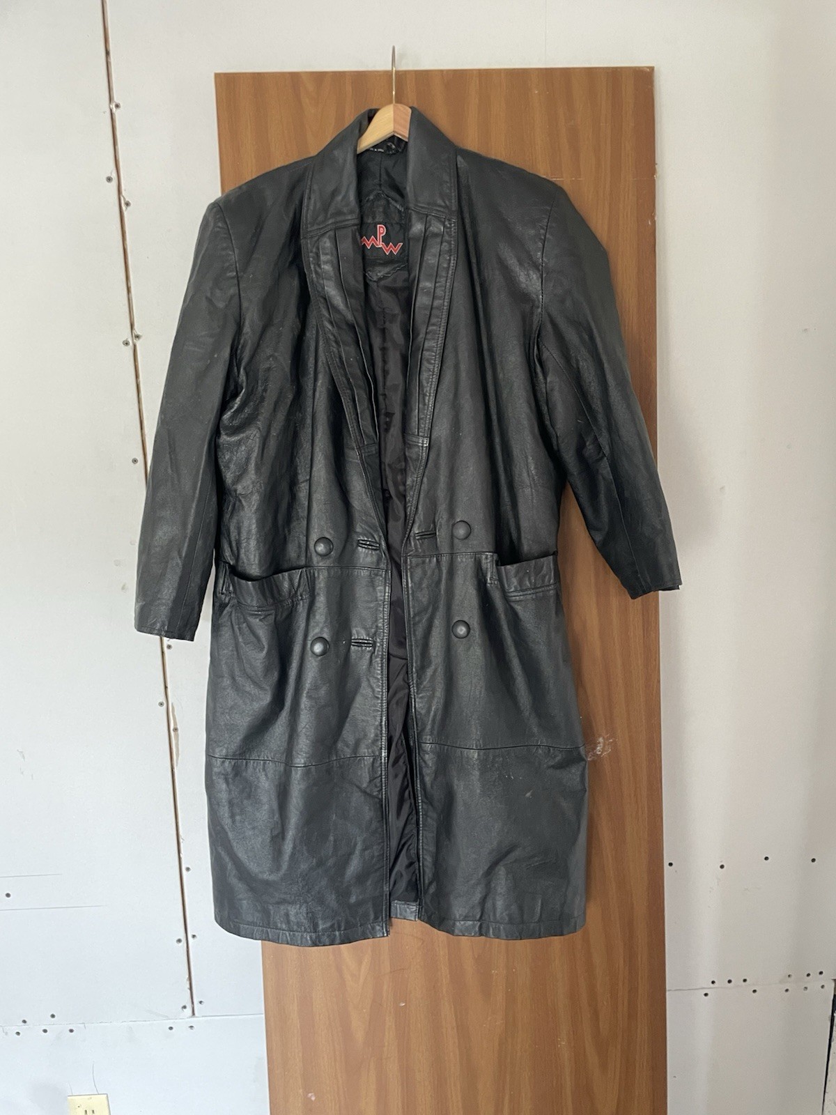 MPW Vintage 90’s Black Leather Trench Coat Size Small