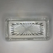 Vintage Starburst Pattern Clear Glass Rectangular Trinket Dish Tray