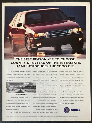 1992 Saab Introduces The 9000 CSE Turbocharged Engine Color Vintage Print Ad