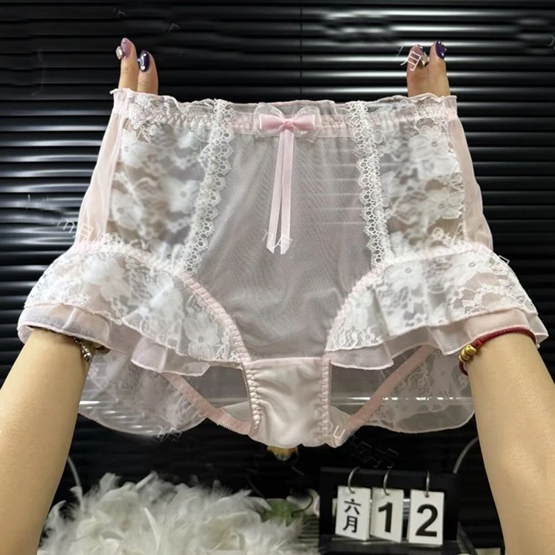 Calzoncillos de encaje transparentes con lazo de princesa Lolita de gran tamaño para mujer Foto 2 de 4