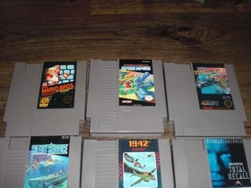 6x NES Super Mario Bros Base Wars 1942 Silet Service Tiger Total Recall Nintendo