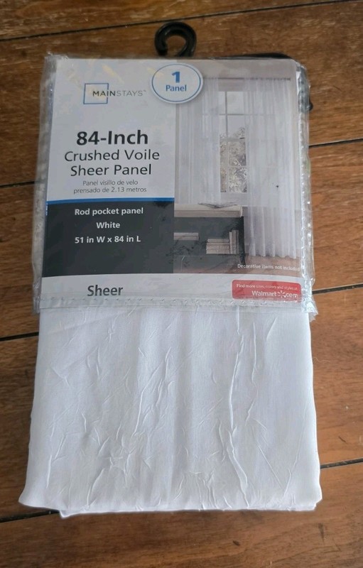 BRAND NEW MAINSTAYS SINGLE PANEL 84 INCH SHEER CRUSHED VOILE CURTAIN WHITE