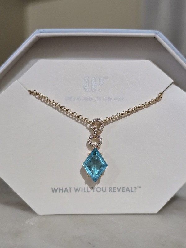 Bomb Party OG Necklace "This Is How I Glow" Lab Created Aqua Blue Quartz on Gold