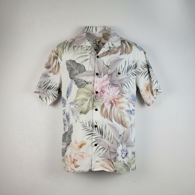Floral Tropical Hawaiian David's Wear Button Up Shirt Mens XL White Cotton