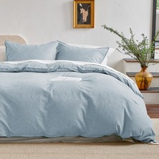 Duvet Cover Set Queen, 100 Washed Cotton Linen Like Cooling Breathable Durab...