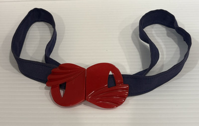 VTG Red Bakelite Piece Belt Buckle With Fabric Belt Art Deco Style Hook  Type