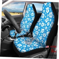 Blue Hibiscus Floral Front Car Seat Covers Only, Blue White Hibiscus Floral