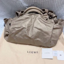 LOEWE Nappa Leather Anagram Medium Handbag Champagne Gold Authentic Bag