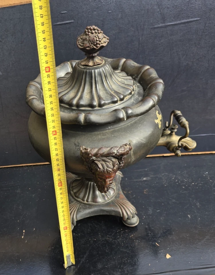 SAMOVAR ENGLISH REGENCY CUIVRE PATINE ANSES TETES BACCHUS BRASS COPPER XIXEME - Photo 4/4