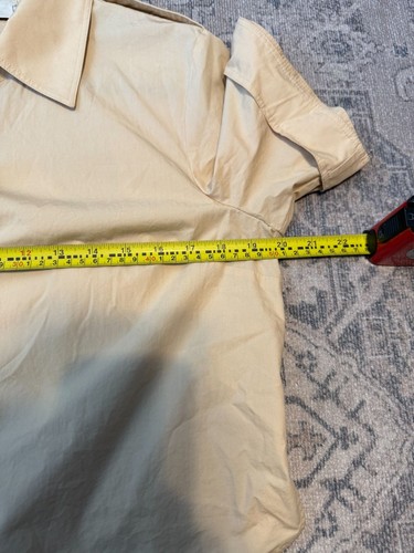 Tory Burch Gold Snap Poplin Camp Shirt Size 8 Khaki Short Sleeves Boxy Preppy - Picture 8 of 10