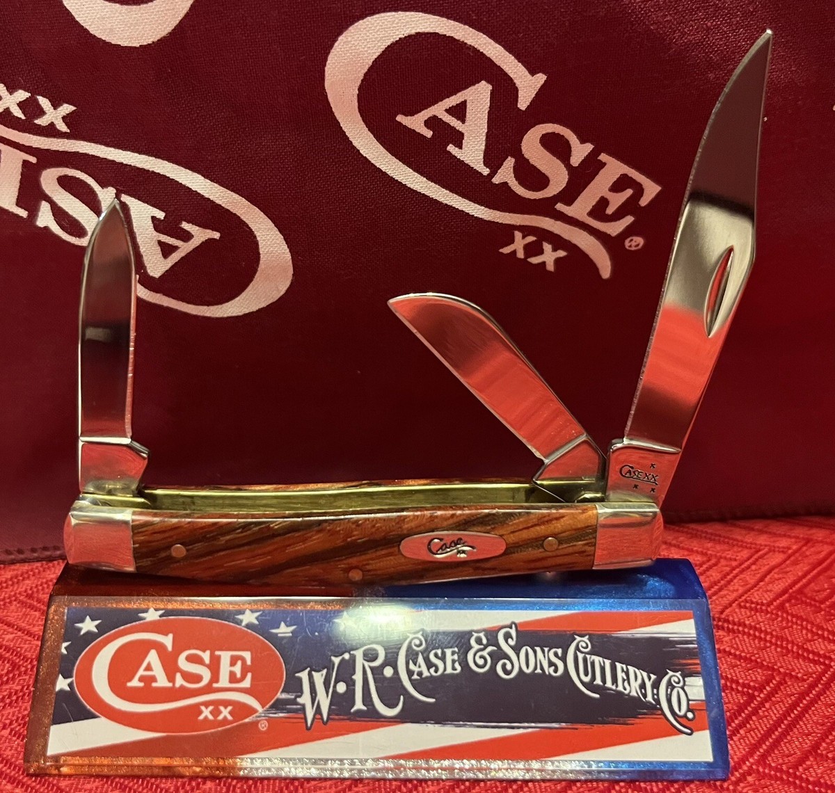 RARE 2007 CASE XX ORANGE CURLY ZEBRA WOOD STOCKMAN POCKET KNIFE