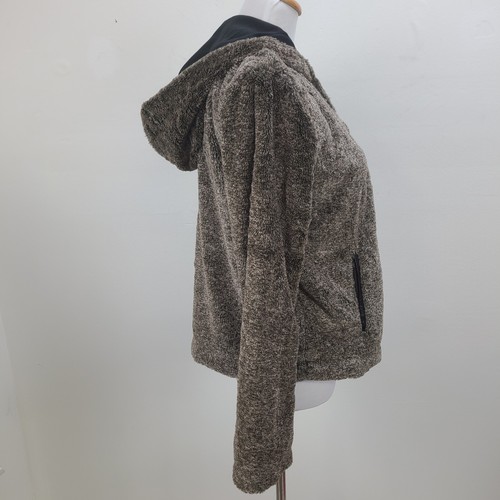 Jolt Faux Fur Jacket Women Medium Brown Snap Button Zippered Pockets Hooded - Picture 6 of 12