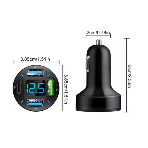Car Cigarette Charger Lighter LED Voltmeter 2.4A USB QC3.0 port charging 12V/24V - Bild 12 von 15