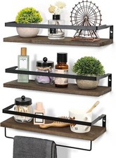 3 Piece Wall Mounted Floating Bathroom Shelves with Towel Bar Dark Brown