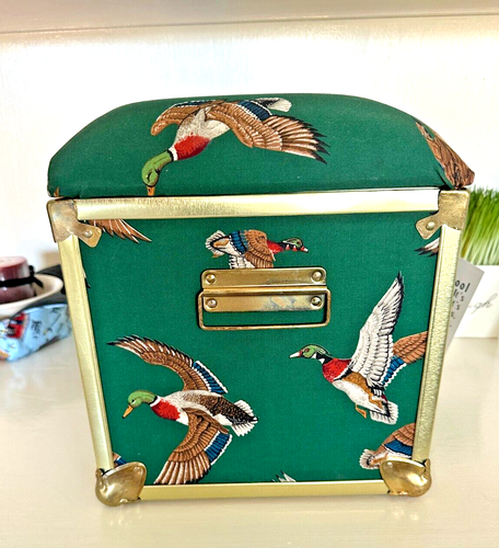 NEW DUCK WILDLIFE FABRIC, WOOD LINED, HINDGED SEWING STORAGE BOX DECO TRUNK Co. - Picture 5 of 10
