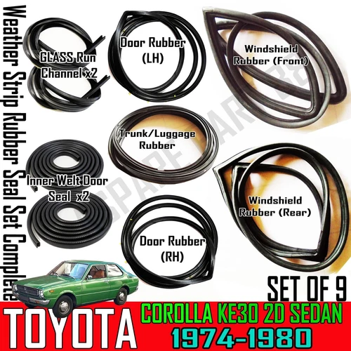 For Toyota Corolla KE30 2 Door  Front Rear Weatherstrip Complete Rubber set 9
