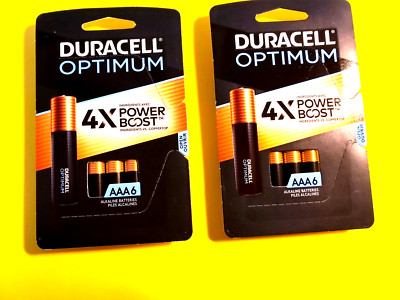 NEW NIB TWO (2) Duracell  OPTIMUM 4X POWER 1.5 Volt AAA 6 Packs - 12 Batteries