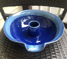 Tumbleweed Pottery Blue Drip Glaze Upright Chicken Roaster  w/Pour Spout 11.5”