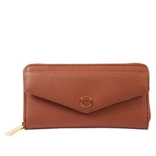 Saffiano Leather Rich Cognac Brown Clutch Wallet RFID Tech Joy Clean & Chic New