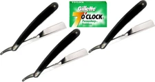 3 Straight Edge Barber Razor Folding Shaving WITH 10 PCS Double Edge BLADES