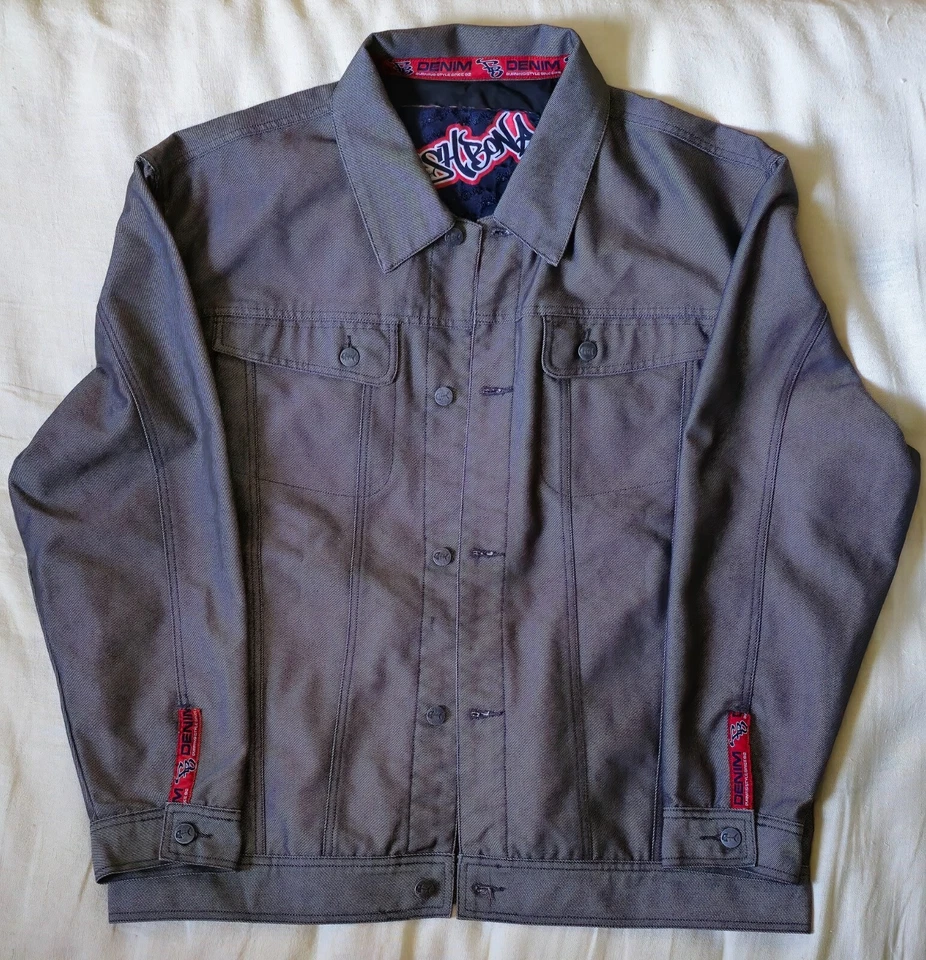 fishBonE Jeans Jacke XL Skater Techno HIP-HOP metallic GLANZ SILVER Y2K 2000er - Bild 2 von 4