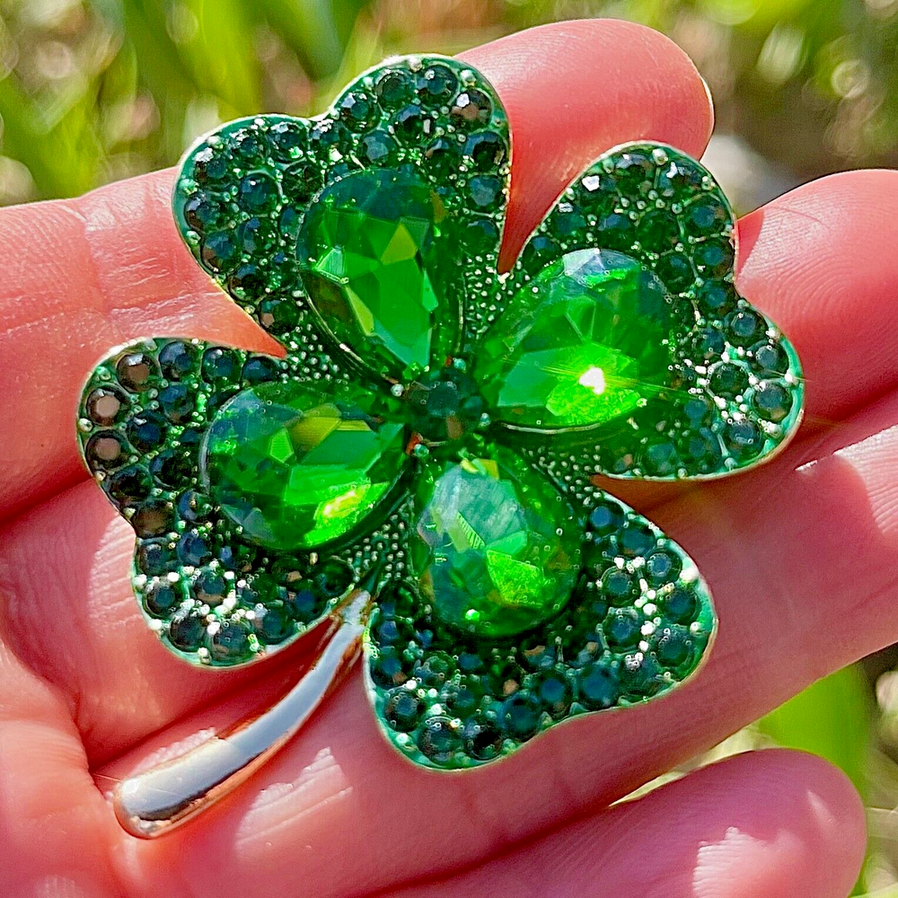 LARGE Four Leaf Clover Brooch St Patrick's Day Brooch Lucky Shamrock Brooch Pin