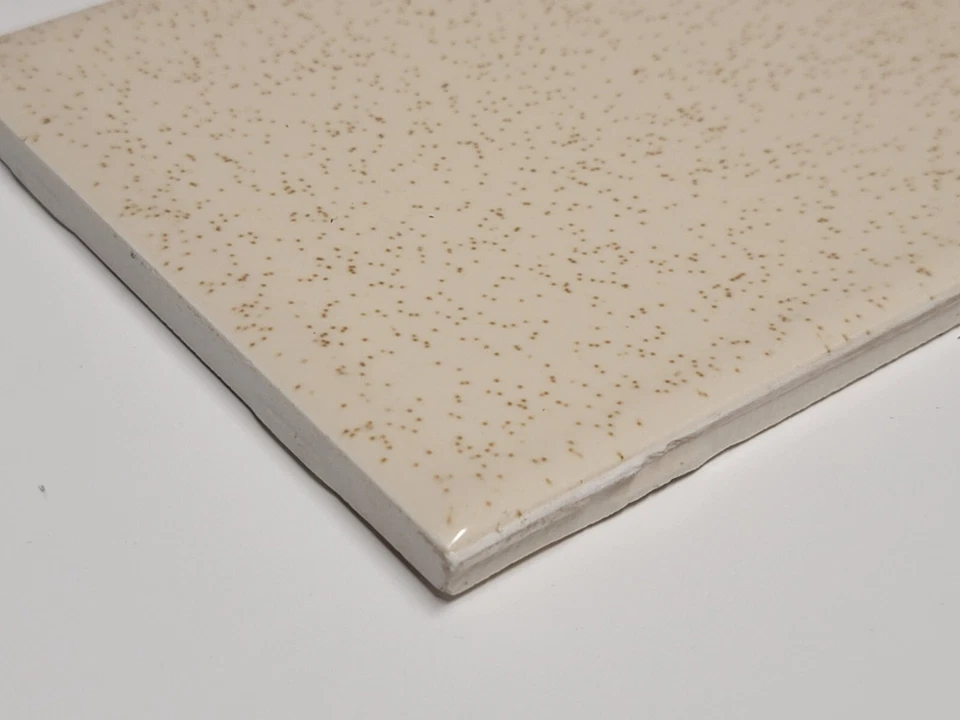 复古 AO 陶瓷瓷砖宽矩形 4 1/4" x 6" 米色 带棕色斑点 光泽 NOS — 第 2/3 张图片