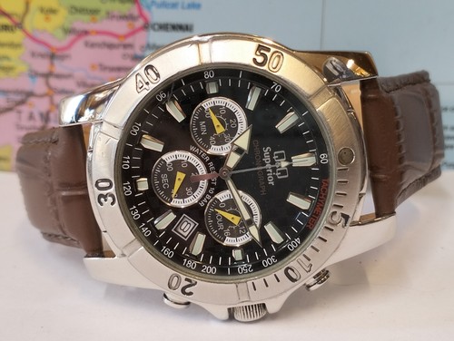 Q&Q SUPERIOR CHRONOGRAPH QUARTZ BLACK DIAL MEN'S FULL WORKING VINTAGE WATCH - Picture 18 of 22