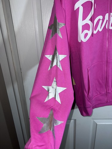 NWT BARBIE Pink Hooded Full Zipper Graphic Sweatshirt Sz S - 第 5/11 張圖片
