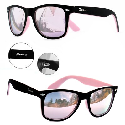 Rennec Damen Sonnenbrille Rosa Rose Verspiegelt Zweifarbig Rosa Schwarz Nerd R10