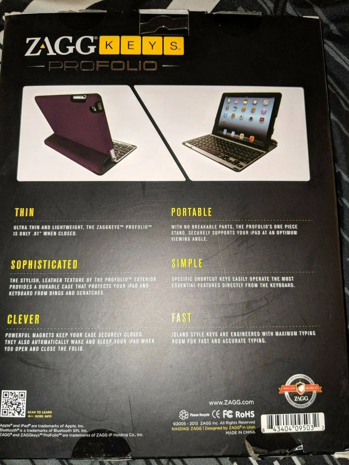 Portafolio de teclas Zagg - Protector iPad con teclado - Púrpura - Nuevo Foto 2 de 3