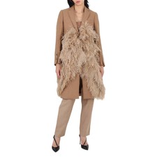 Burberry Camel Hair Feather Detail Single-breasted Tailored Coat, Brand Size 4