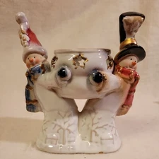 VINTAGE CERAMIC SNOWMEN WITH TEA LIGHT HOLDER UNMARKED. VERY NICE CONDITION. 