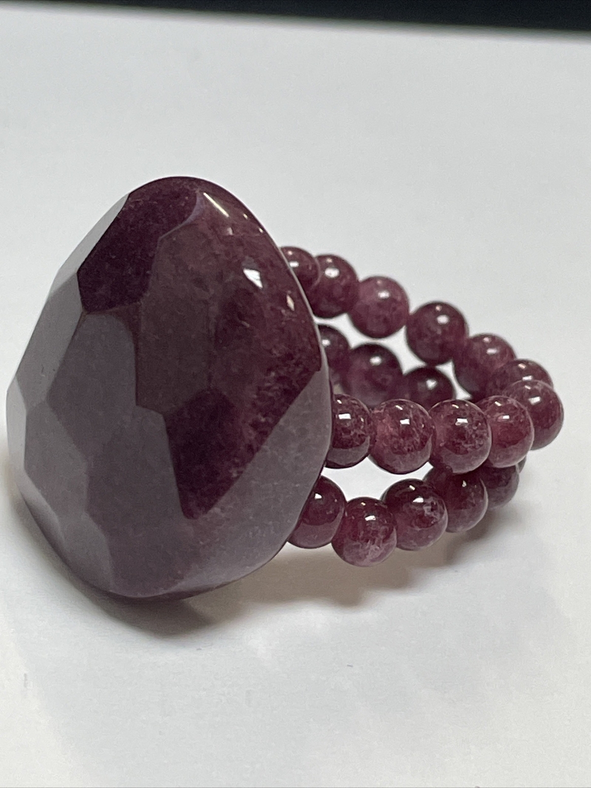 Ruby GEMSTONE FACETED GEMSTONE RING BEADED BAND S… - image 1