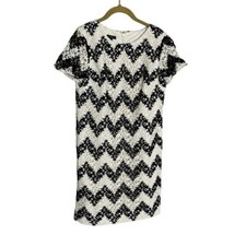 Talbots White Black Lace Chevron Dress 4 Petite