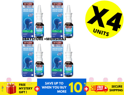 4 X Betadine Adult Cold & Flu Defence Nasal Spray 20ml Runny Nose Carragelose