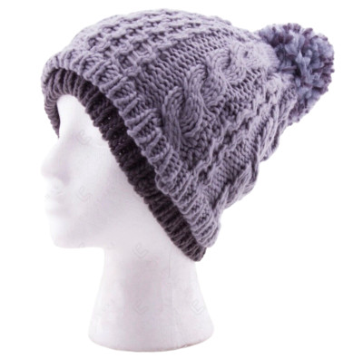 Two Tone Knitted Beanie with Pom Pom