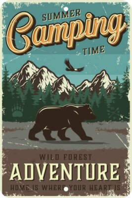 Camping Adventure Wild Forest Aluminum Tin Sign Plaque Man Cave Bar Decor S24