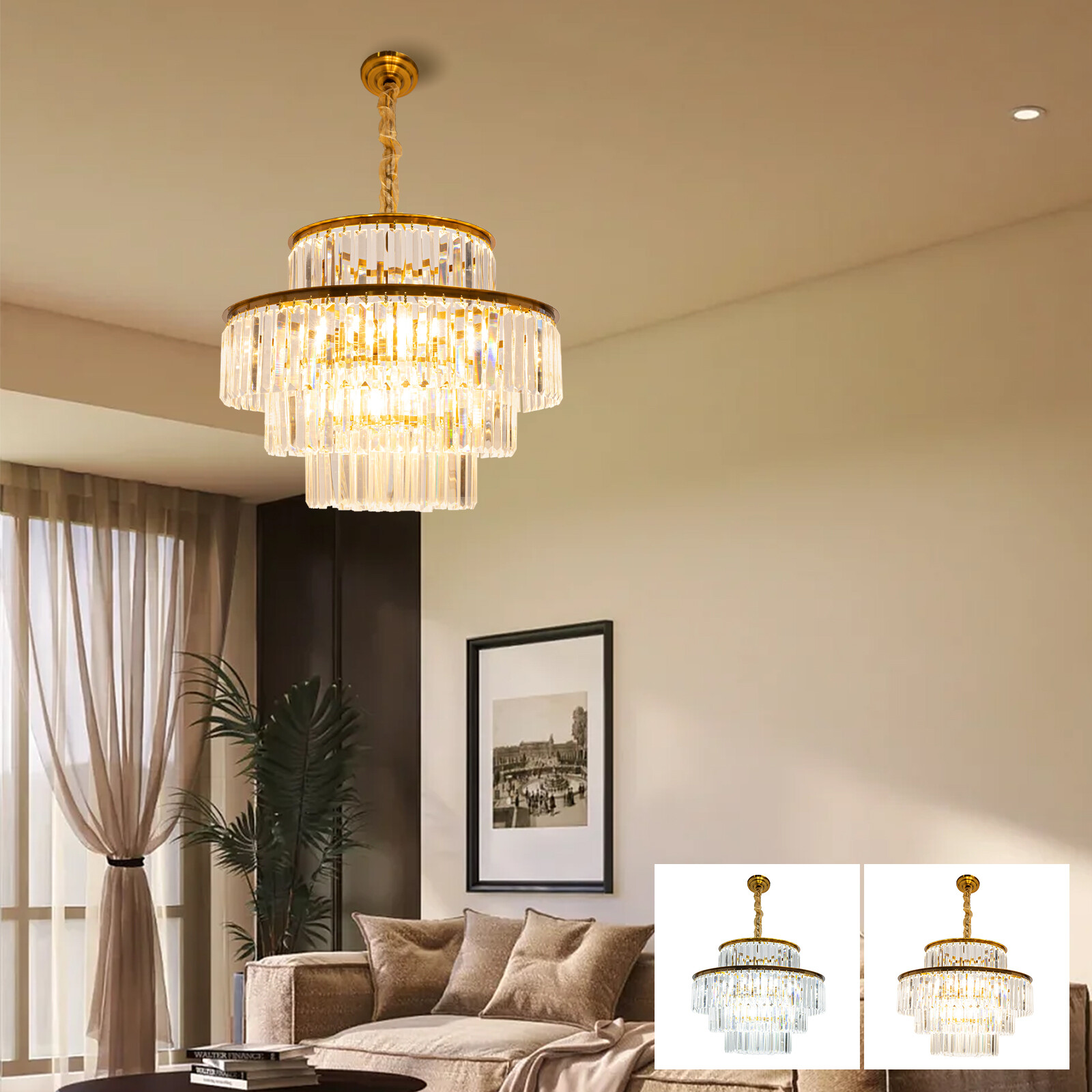 Crystal Chandelier Luxury LED Pendant Lamp Ceiling Lighting Fixture Living Room