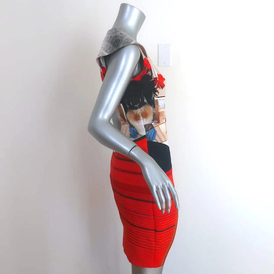 Mini Vestido Mary Katrantzou Manga Gorra Rojo/Multi Estampado Seda Martillada Talla 8 Foto 3 de 4