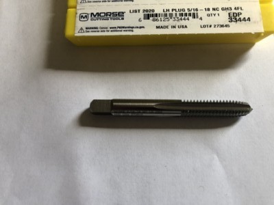 5/16-18 GH3 HIGH SPEED STEEL 4 FLUTE LEFT HAND PLUG TAP MADE IN