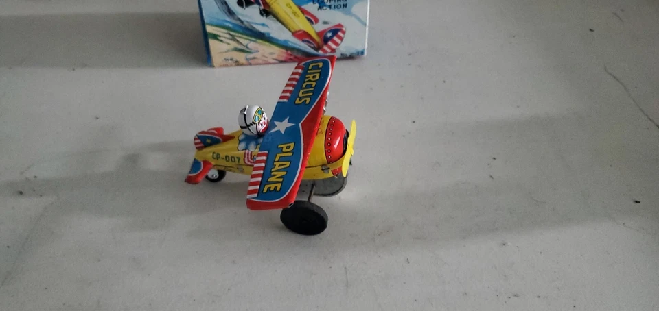 VINTAGE TIN YONE TOYS CIRCUS PLANE CP-007 JAPAN WIND UP WITH BOX. MISSING FLIP. - Image 2 of 4