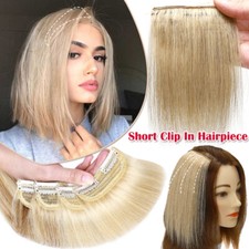 US Short Clip In Real Remy Human Hair Extensions Women Topper Mini Pad Hairpiece