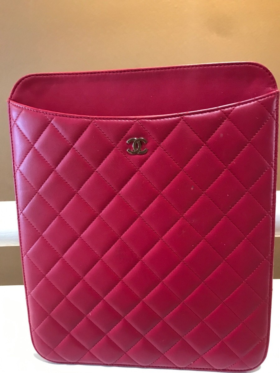 Authentic Chanel Pink Leather IPad Tablet Holder Cover Case