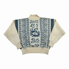 Vintage 90s Esprit Wool Blend Sweater Womens Size Medium Beige Blue Oversized