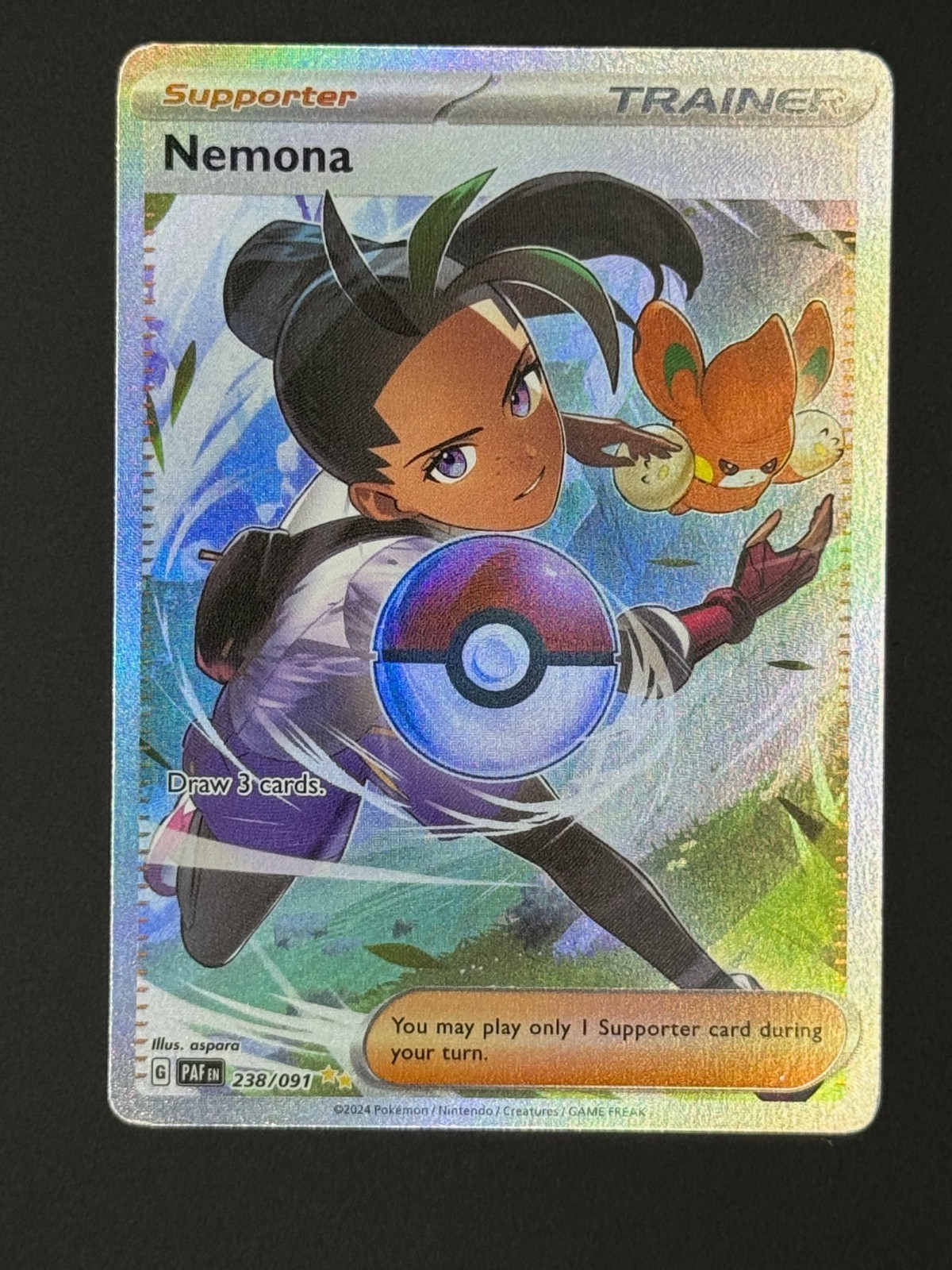 Pokemon TCG Nemona 238/091 Sv: Paldean Fates Holo SIR (clean, NM!)