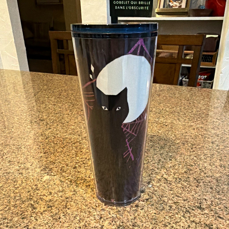 Starbucks Glow-in-the-Dark Cold Tumbler Cup w/ Lid & Straw 24oz Black Purple