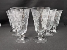 ELEGANT! Six 6¼" Iced Tea Glasses HEATHER by Fostoria Etched Glass Vintage
