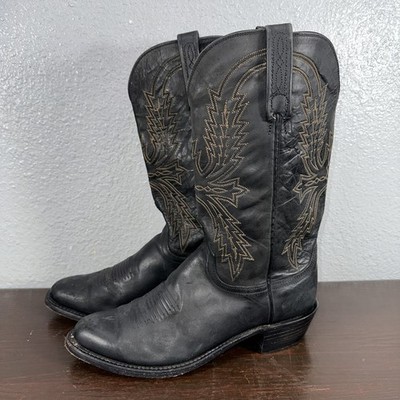 Lucchese 1883 N1560R Round Toe Black Leather Embroidered Cowboy Boots 11 D Lucchese 1883 N1560R Round Toe Black Leather Embroidered  main image 2